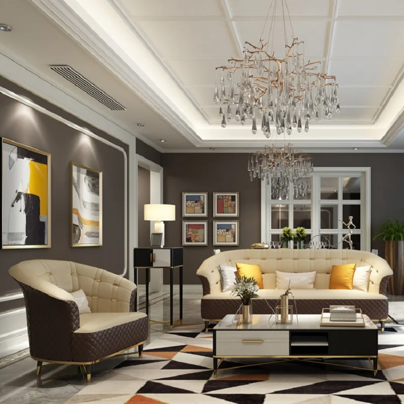 Роскошный 3 местный современный синтетический кожаный диван для домашней