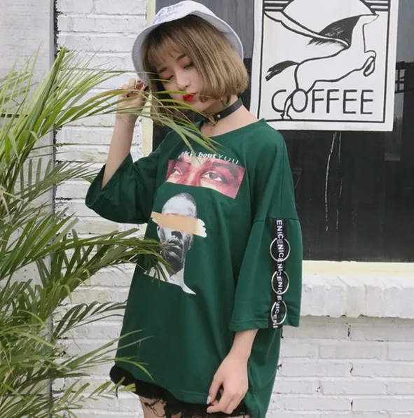 2017 Halajuku Summer Oversize Loose Fashion Character Printed All Match Street Style Short Sleeve Female T-shirts