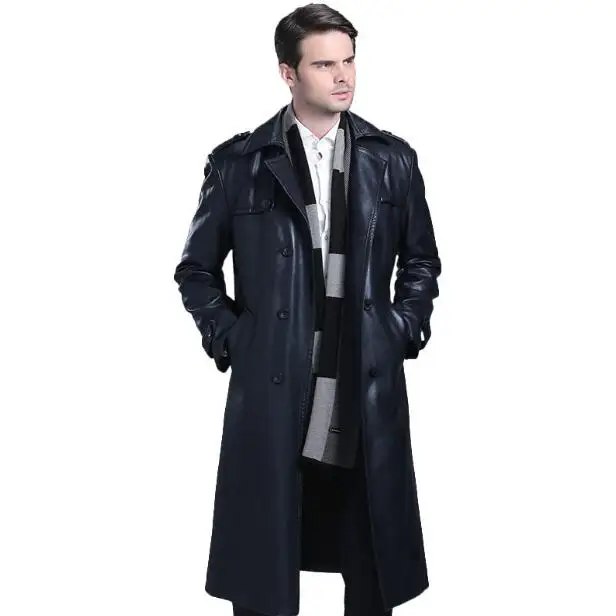 Хит мужской новый деловой повседневный кожаный Тренч приталенное двубортное