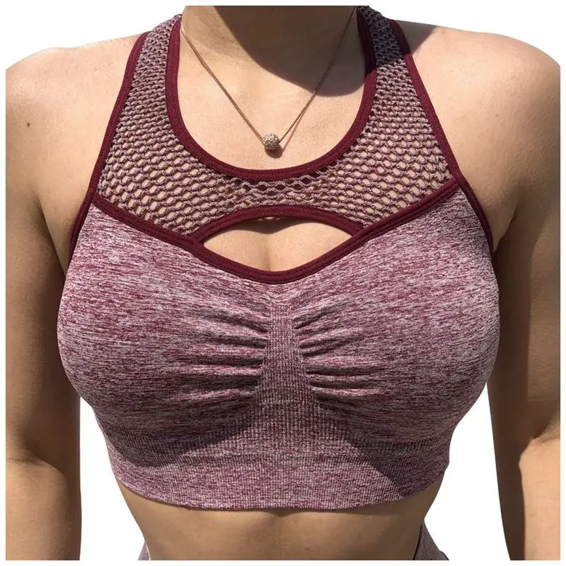 Imlario Sexy Push Up Seamless Yoga Bra Women High Impact Gym Fitness Crop Top Evelet Compression Wirefree Sports Mesh Activewear | Спорт и