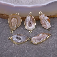 5pcs quartz geode connector beads peach color slice gem stone connector beads for jewelry making