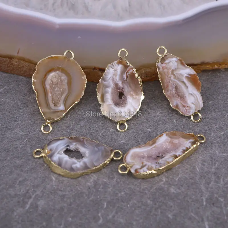 5 шт. коннектор Geode из кварца драгоценных камней персикового цвета для