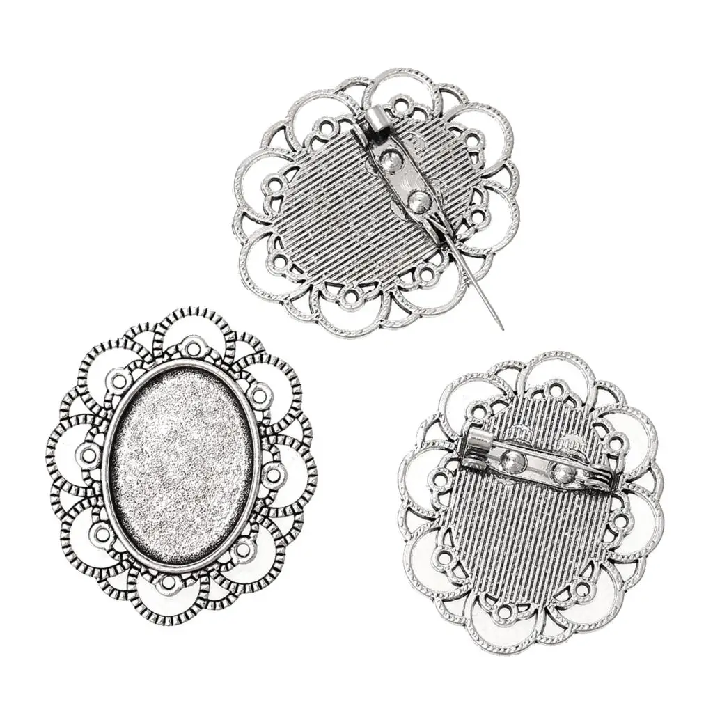 DoreenBeads Zinc metal alloy Brooches Findings Oval Antique Silver Color Cabochon Settings(Fits 25mm x 18mm)4cm 3.4cm 1 Piece | Украшения и