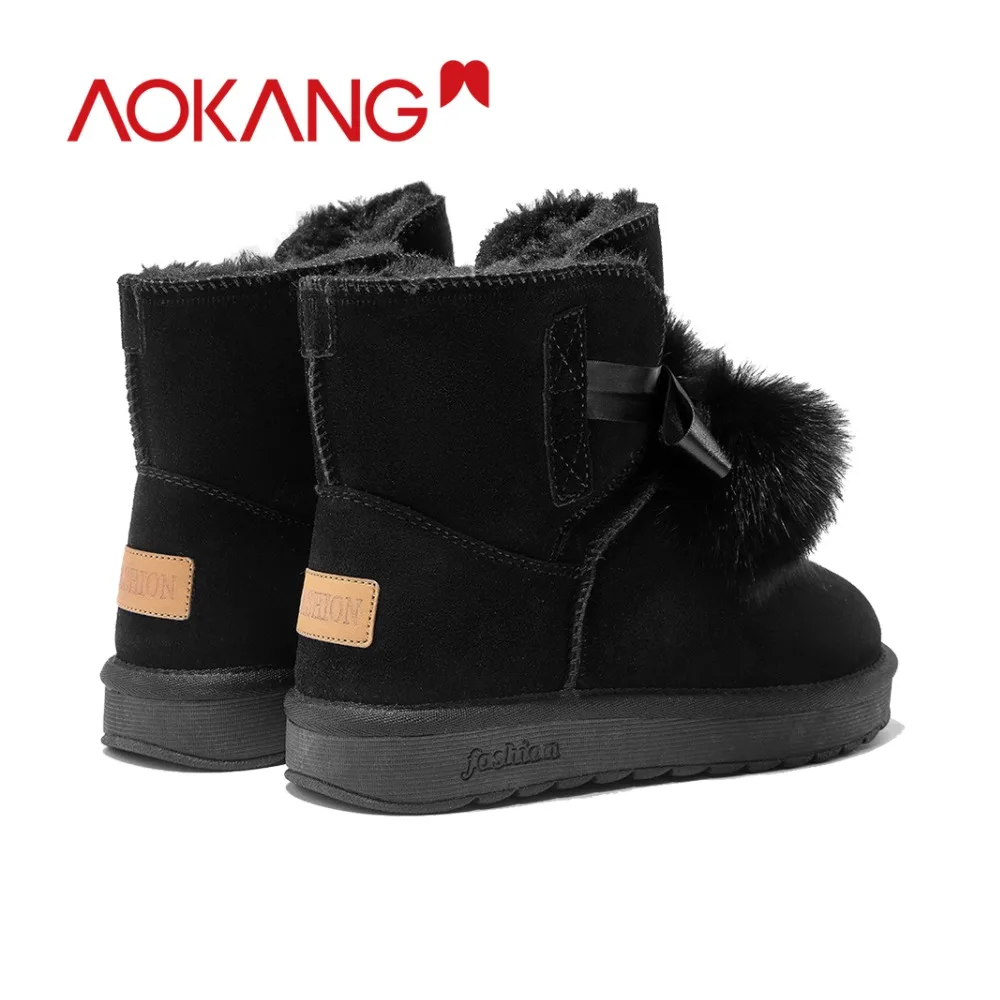 AOKANG/Зимние ботильоны женская обувь из коровьей замши зимняя на платформе