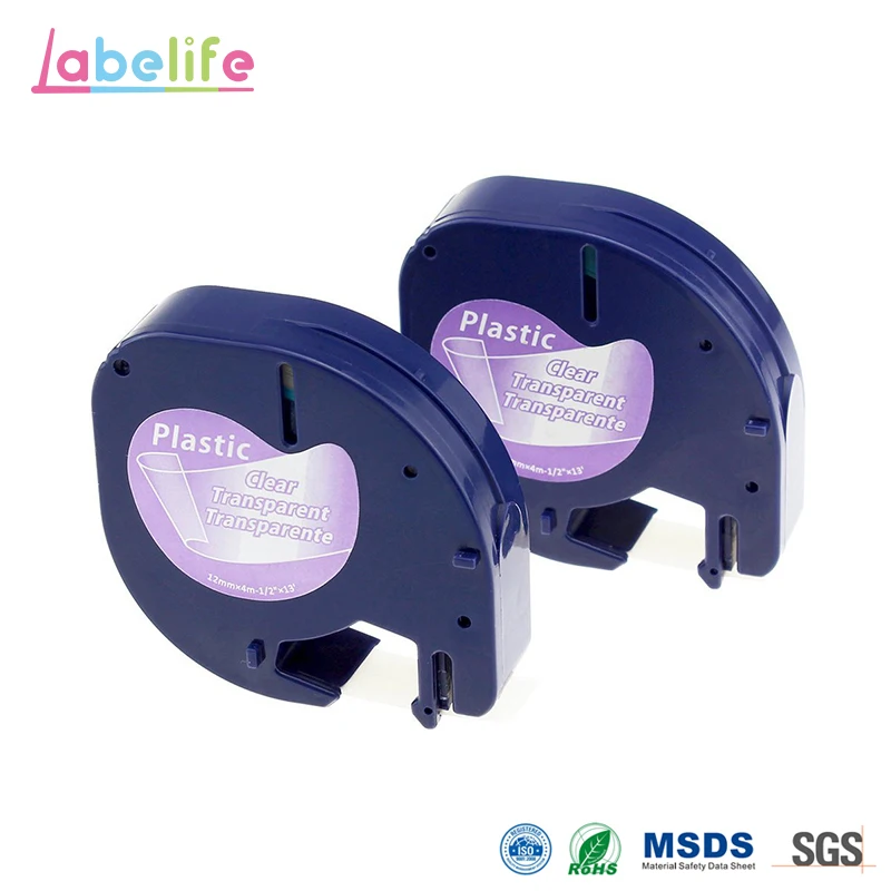 Labelife 2 шт. DYMO 16952 (16951 12267 12268) пластиковая лента Черная на прозрачной 12 мм * 4 м