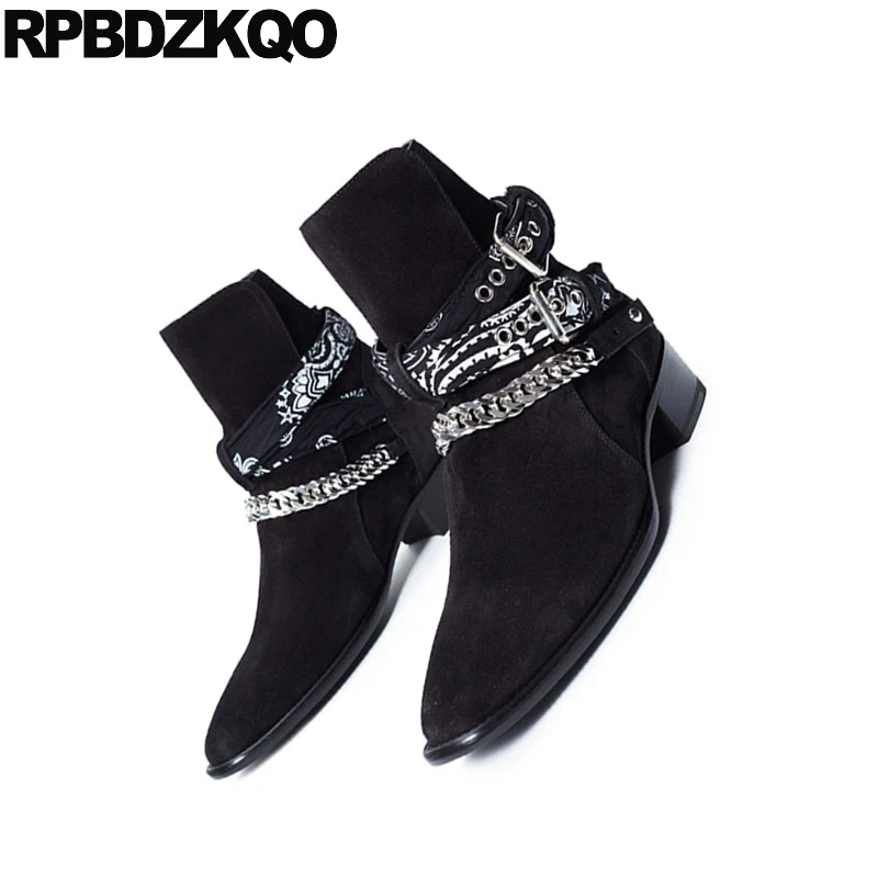 

Ankle Pointed Toe Winter Shoes Plus Size Metalic Designer Embellished Vintage Motorcycle Boots Black Luxury Chunky Fur Suede