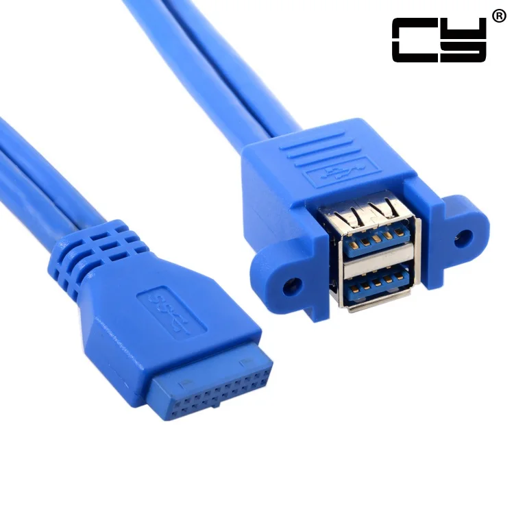 

Chenyang USB 3.0 Female Panel Type Dual Ports to Motherboard 20Pin Header Stackable Extending Cord Adapter Converter Cable 50cm