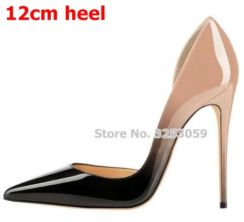 nude black 12cm ALMUDENA/пикантные туфли-лодочки с острым закрытым носком на шпильках; открытые модельные туфли-лодочки из лакированной кожи; обувь знаменитостей; обувь для сцены; Banquest Droship - Цвет: nude black 12cm