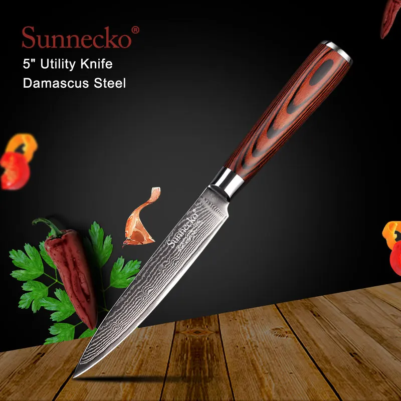 SUNNECKO 3 шт. Кухня Набор ножей, универсальный нож и нож шеф повара нож Santoku Ножи режущие иструменты 73-Слои японской дамасской VG10 Сталь Pakka деревянной ручкой