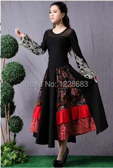 Горячая Распродажа на новый год длинная юбка для танца живота черного и красного