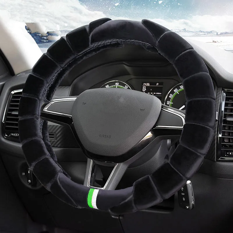 Зимний новый короткий плюшевый теплый автомобильный чехол на руль с пушистым