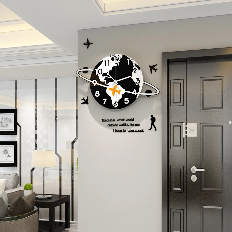 Новый креативный мультяшный черный планетарный самолет настенные часы