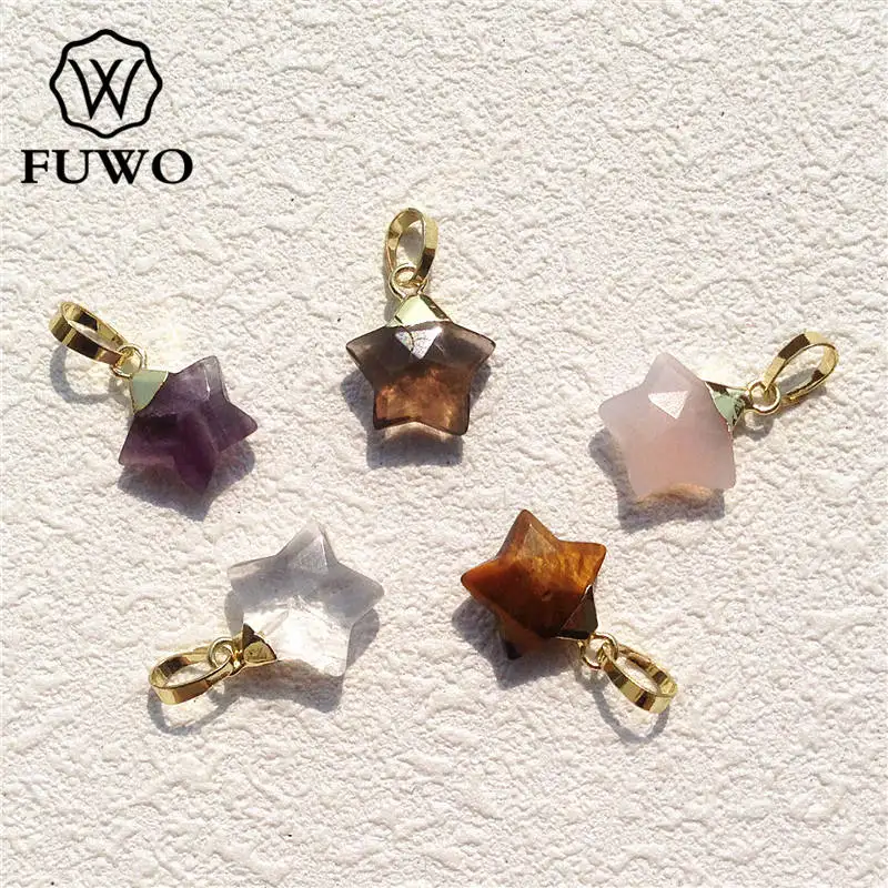 

FUWO Tiny Star Shape Crystal Quartz Pendant 24K Electroplated High Quality Semi-precious Stone Jewelry For DIY Making PD108