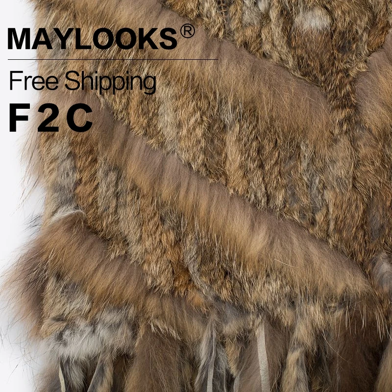 2018 мех кролика пальто Maylooks Для женщин v образным вырезом жилет пальто/Куртки Зима