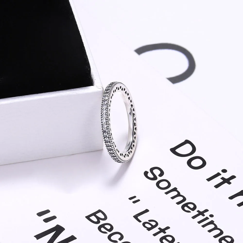 Rose/Gold/Silver Color Sterling Silver 925 Ring Hearts of Ring With Bling Zircon CZ Jewelry for Women Wedding Party Gift