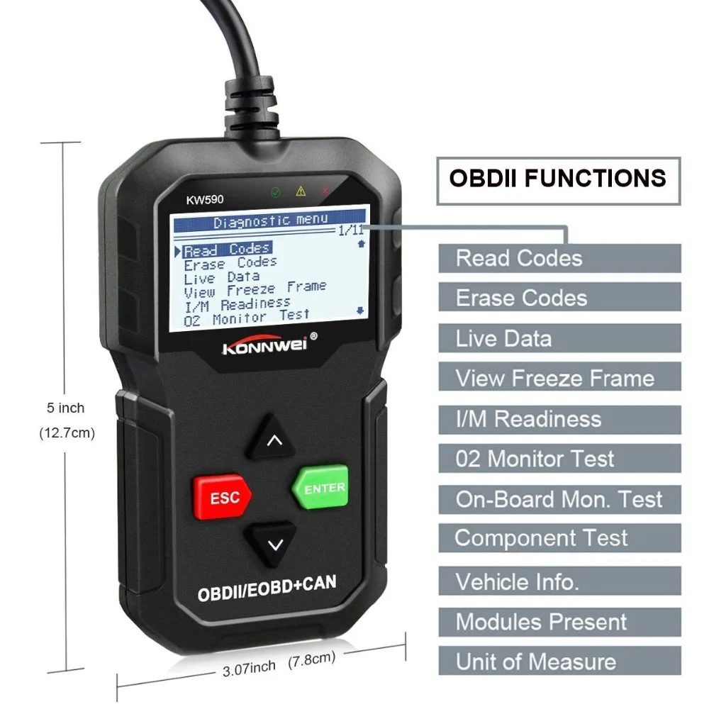 Лучший OBD2 сканер KONNWEI KW590 OBD2 автоматический диагностический сканер многоязычный OBD 2 Автосканер на русском языке лучше, чем AD310
