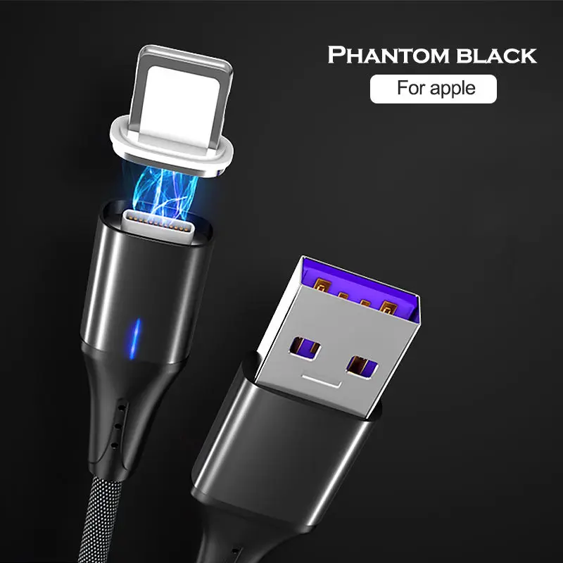 Black For iPhone 5A светодиодный магнитный USB супер быстрый зарядный кабель type-C Micro USB кабель для iPhone huawei P9 P10 P20 samsung смартфон шнур для передачи данных - Цвет: Black For iPhone