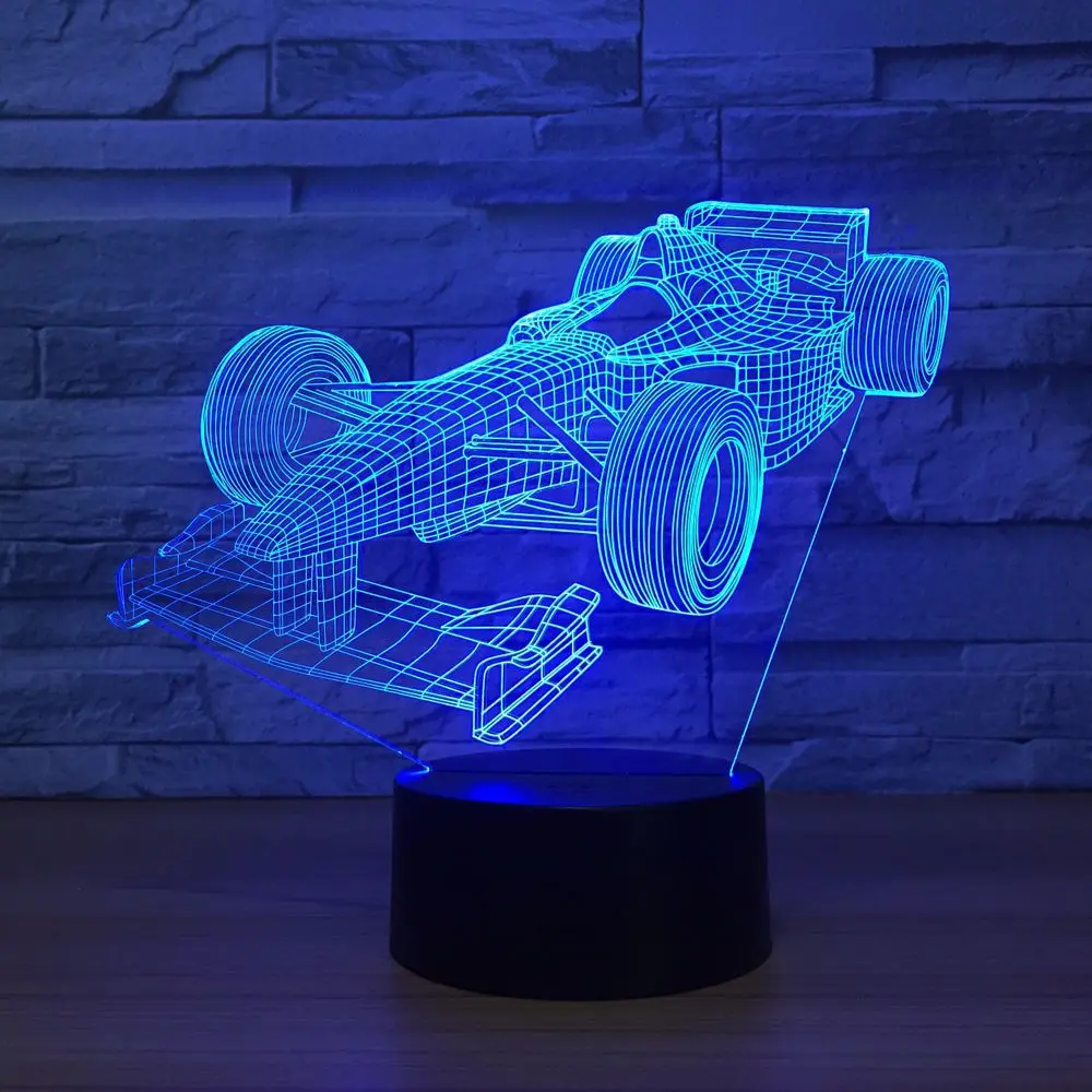 Акриловые 3D светильник светодиодный в форме гоночного автомобиля Luminaria лампе USB
