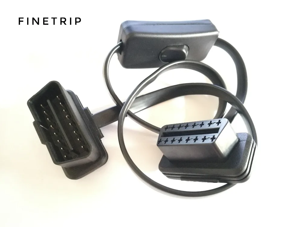 10 шт. 60 см правый угол OBD2 16pin разъем папа мама с выключателем питания OBD