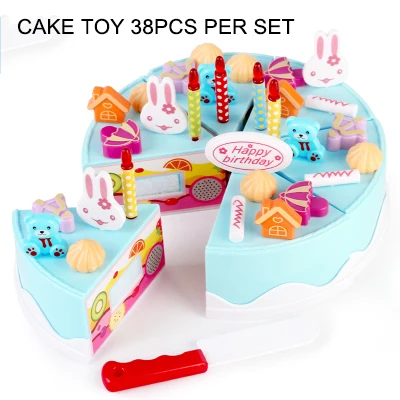 Blue-Cake-38pcs Игрушечный торт с днем рождения для Детские Кухонные Игрушки для резки девочек ролевые игровой кухонный набор 1 3 4 лет мальчик девочка образовательный подарок - Цвет: Blue-Cake-38pcs