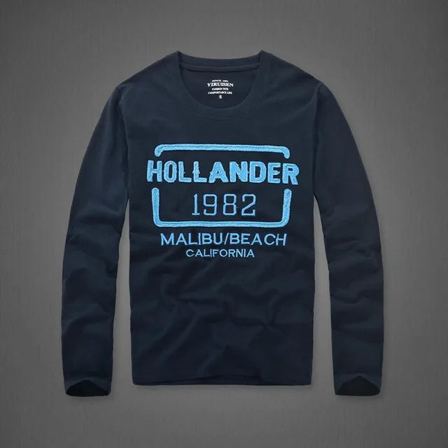 navy and blue 6540 Футболка с длинным рукавом для мужчин хлопок вышивка модные футболки с круглым вырезом Топы Высокое качество майка - Цвет: navy and blue 6540