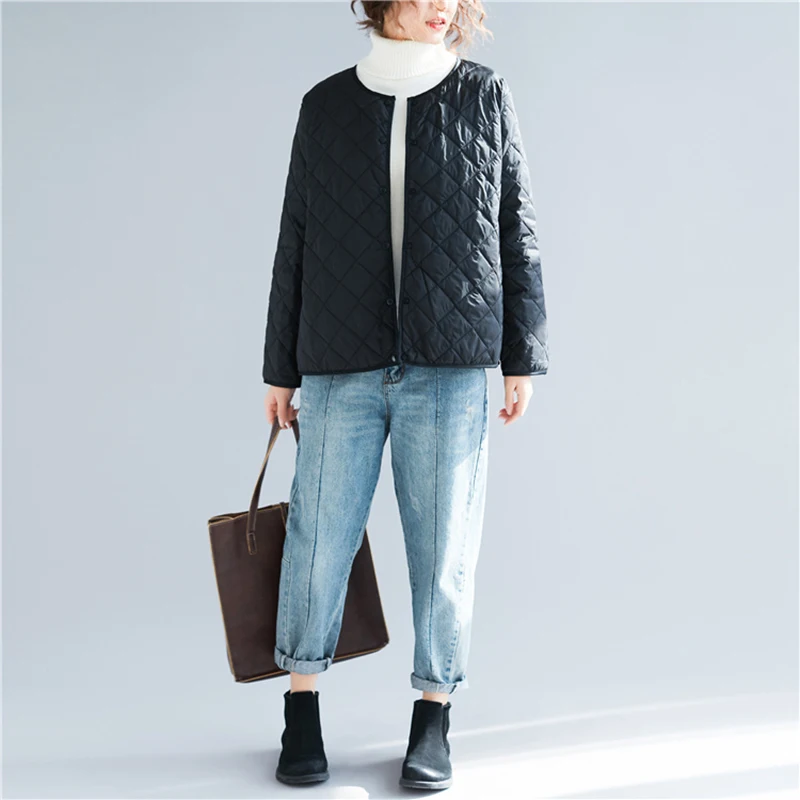 2019 зимние женские новые парки стеганая подкладка круглый вырез пальто Свободное