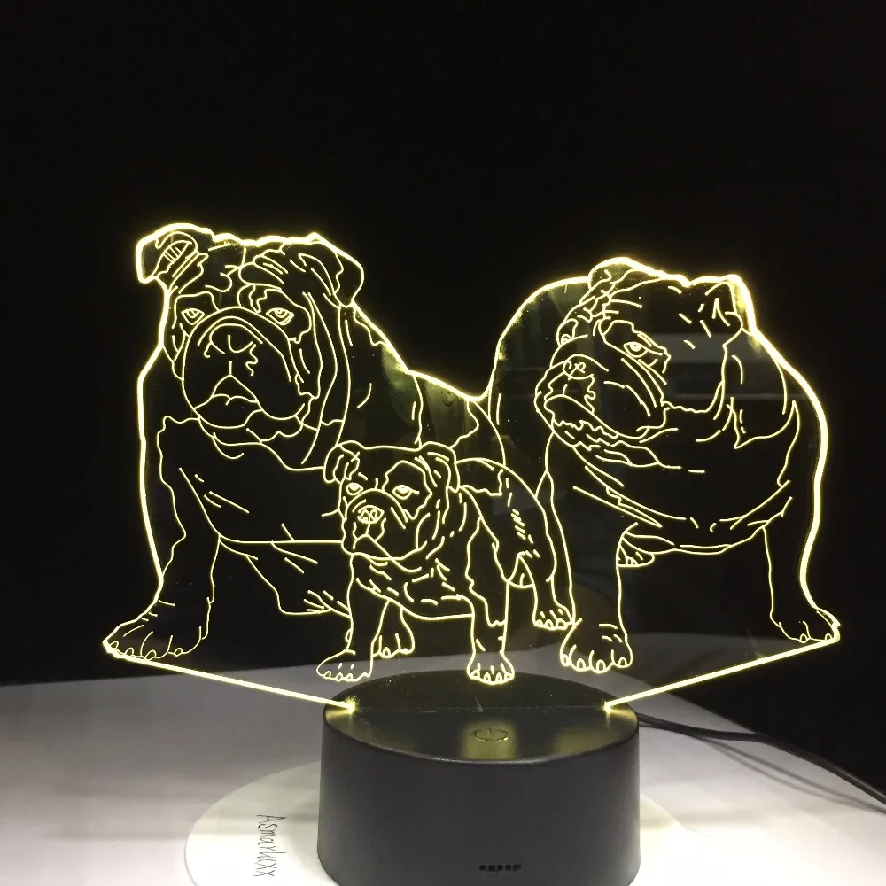 Мопса Семья 3D со светящимися вставками настольная лампа Новинка 7 цветов