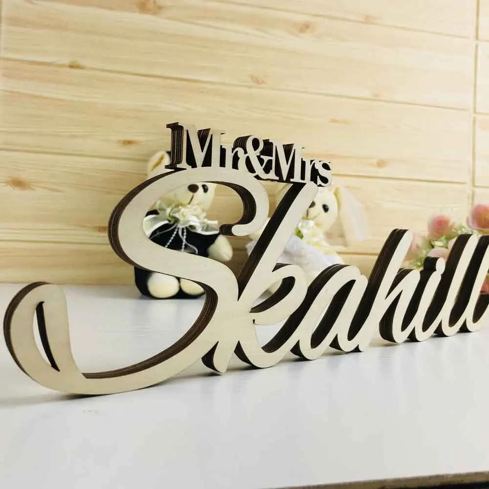 Персонализированная деревянная буква Мистер и миссис фамилия Свадебный