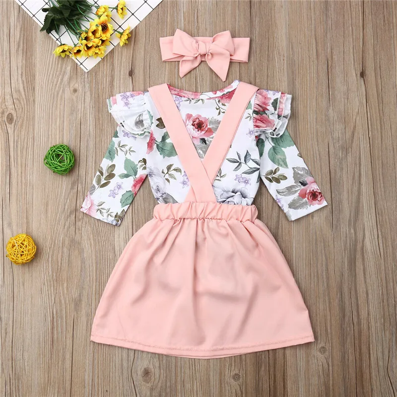

PUDCOCO Newest 2020 3PCS Newborn Baby Girls Set Long Sleeve Cotton Bodysuit Floral Bib Skirt Headband Set Autumn Girl Sets 0-24M