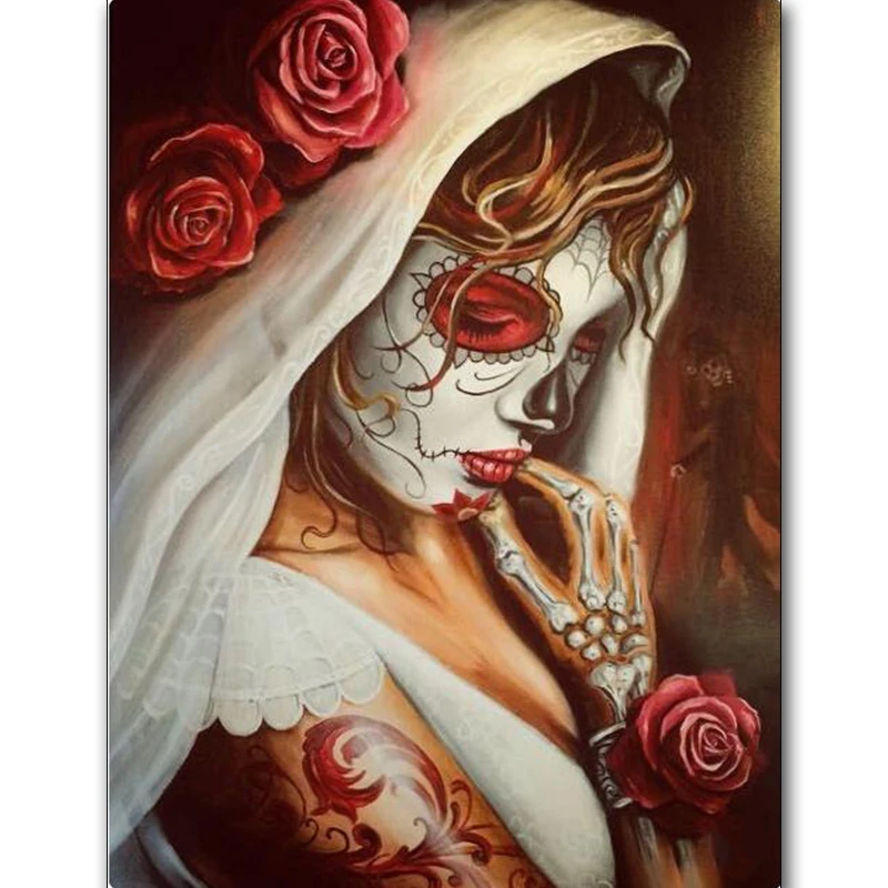 

Full Square/Round Drill 5D DIY Diamond Painting "Skull flower girl" Embroidery Cross Stitch 5D Home Decor Gift