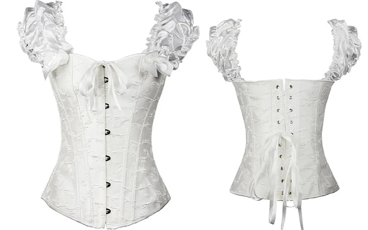 Черный корсет из парчи с рюшами на рукавах сексуальный женский вышитый полный стальных костей с крылышками Модный Корсет Топ из чистого хлопка подкладка