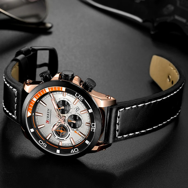 Мужские часы CURREN Топ бренд класса люкс Модные кварцевые мужские кожаные