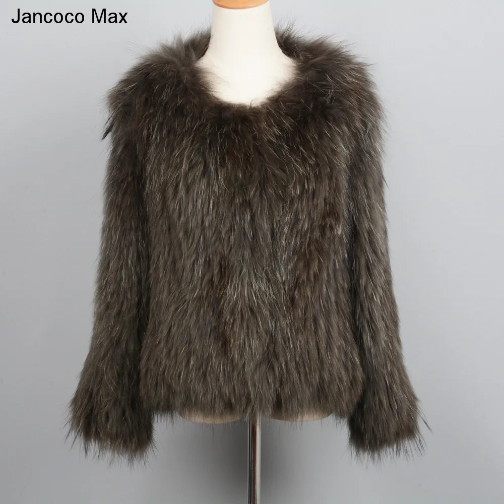 Jancoco Max натуральный мех енота пальто весна осень зима Высокое качество трикотажные женские куртки S7105