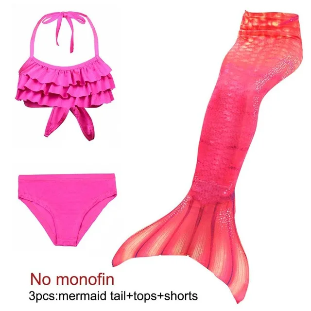 3pcs set Купальный костюм русалки для девочек; костюм для костюмированной вечеринки; купальный костюм русалки для маленьких детей; комплект бикини для детей; купальный костюм без монофина - Цвет: 3pcs set