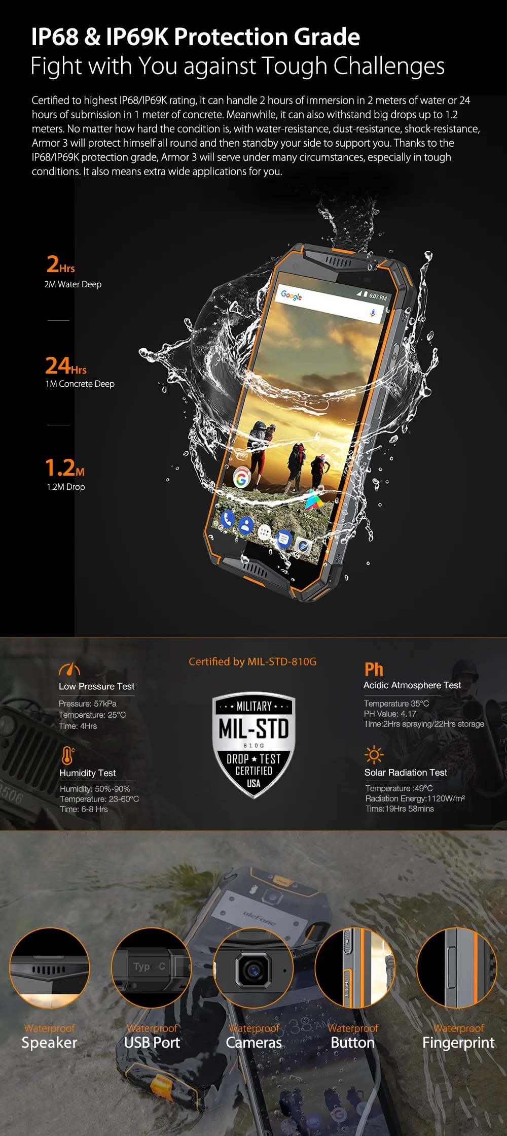 Ulefone Armor 3 4G IP68 водонепроницаемый мобильный телефон Android 8,1 4 Гб+ 64 Гб MT6763T смартфон Face ID глобальная версия 5," мобильный телефон