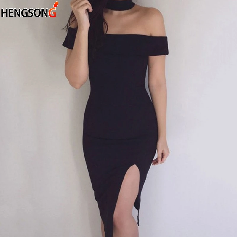 

Новая модная женская обувь с боковой Разделение летнее платье с открытыми плечами облегающее платье с коротким рукавом Клубные вечерние се...