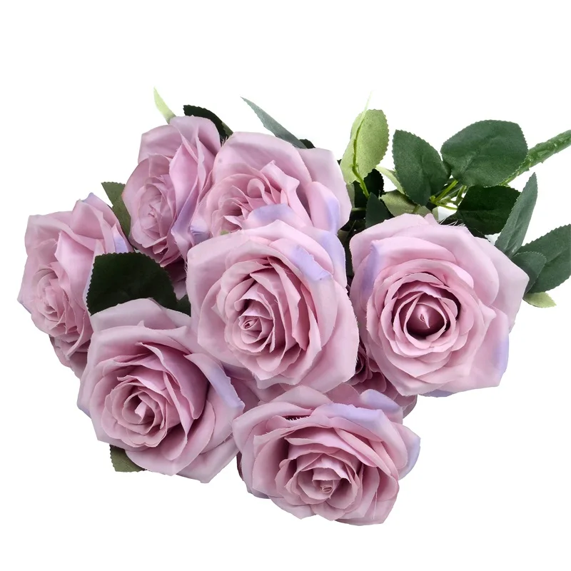 light purple 10 голов розы искусственный цветок Французский Шелковый букет роз для свадьбы, дома, вечерние украшения, искусственный цветок, Осеннее украшение - Цвет: light purple