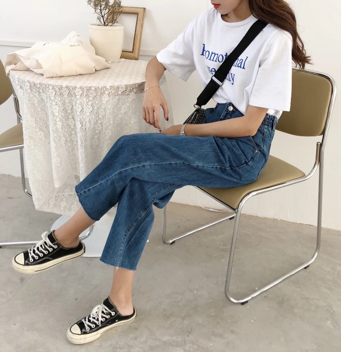 Женские широкие брюки, джинсы, Harajuku Ulzzang, свободные брюки, синие базовые ковбойские джинсовые штаны, Befree pantalones mujer, Китай