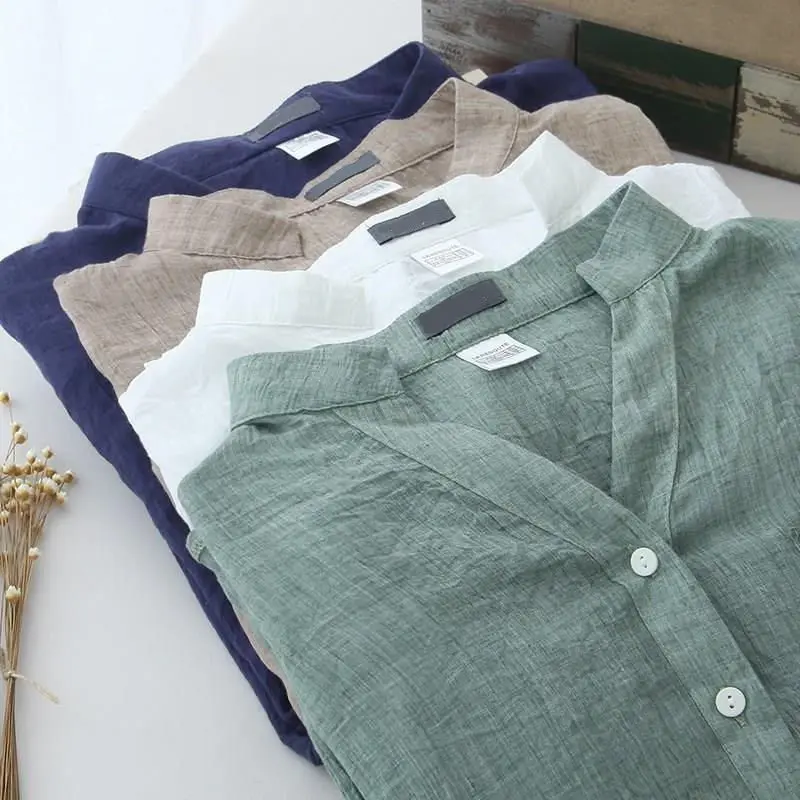 

Blouse Women Summer Cotton Linen Casual Shirt Stand Collar Woman Shirts Casual Plus Size Womens Tops And Blouses Tee Shirt Femme