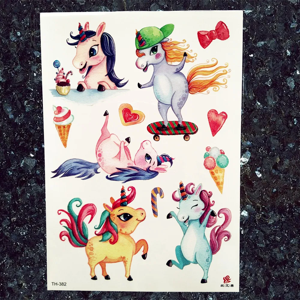 Флеш единорог мультфильм детские татуировки наклейки акварель Русалка Девушки