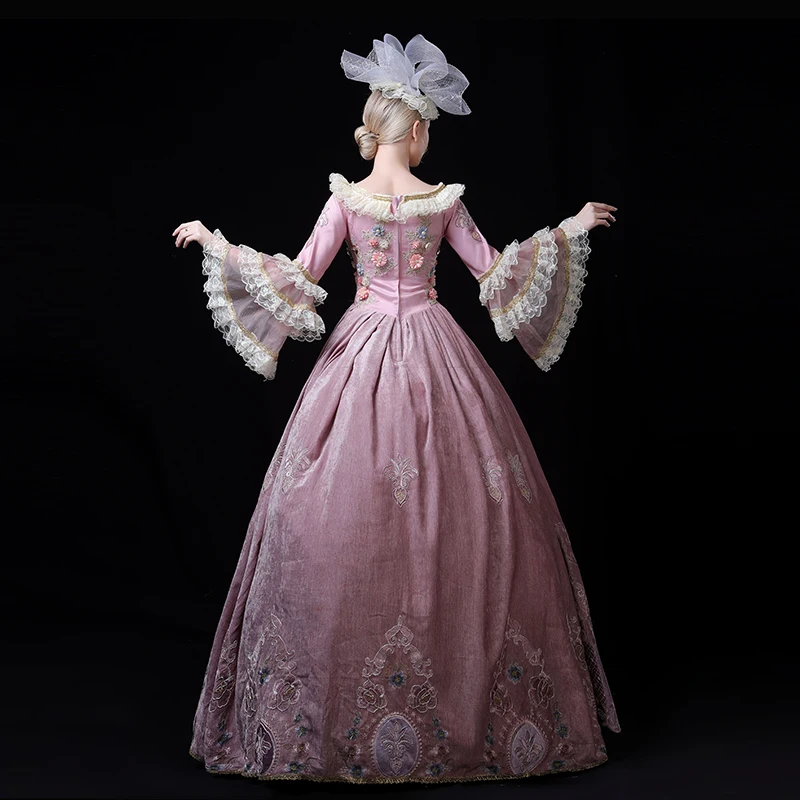 

Pink Retro Costume Rococo Embroidered Bell Lace Up Rrenaissance Gown Dress