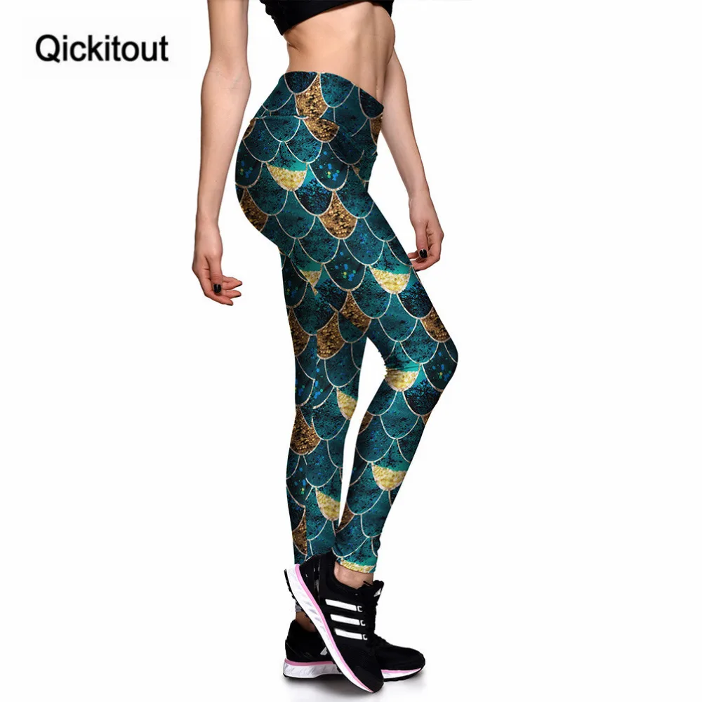 Qickitout новые модные леггинсы сексуальные женские имитация Русалка зеленая