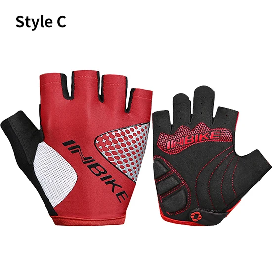 Style C-red INBIKE велосипедные перчатки с полупальцами, летние перчатки для горного велосипеда, дышащие мужские и женские велосипедные короткие перчатки, анти-шоковые спортивные велосипедные перчатки - Цвет: Style C-red