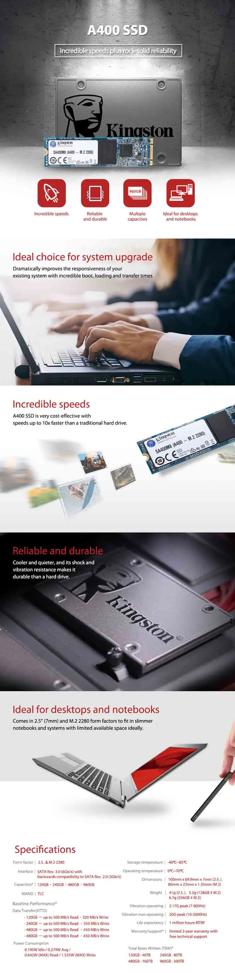 kingston A400 SSD Внутренний твердотельный накопитель M.2 2280 120 ГБ 240 ГБ жесткий диск HDD HD SSD для ноутбука дропшиппинг