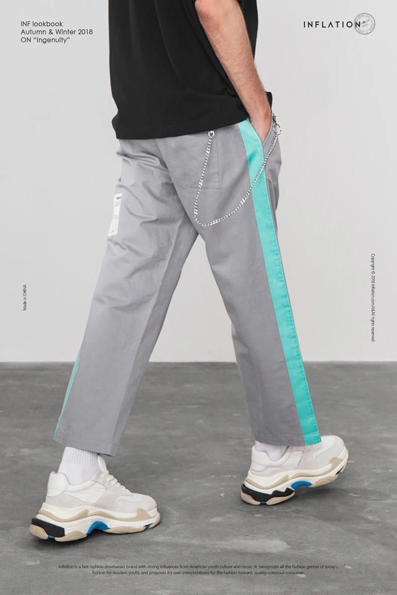 INFLATION Fluorescence Side Straight Casual Pants Streetwear Hip hop Swag Loose Fit Cargo Pants Cotton Brand Trousers 8863W