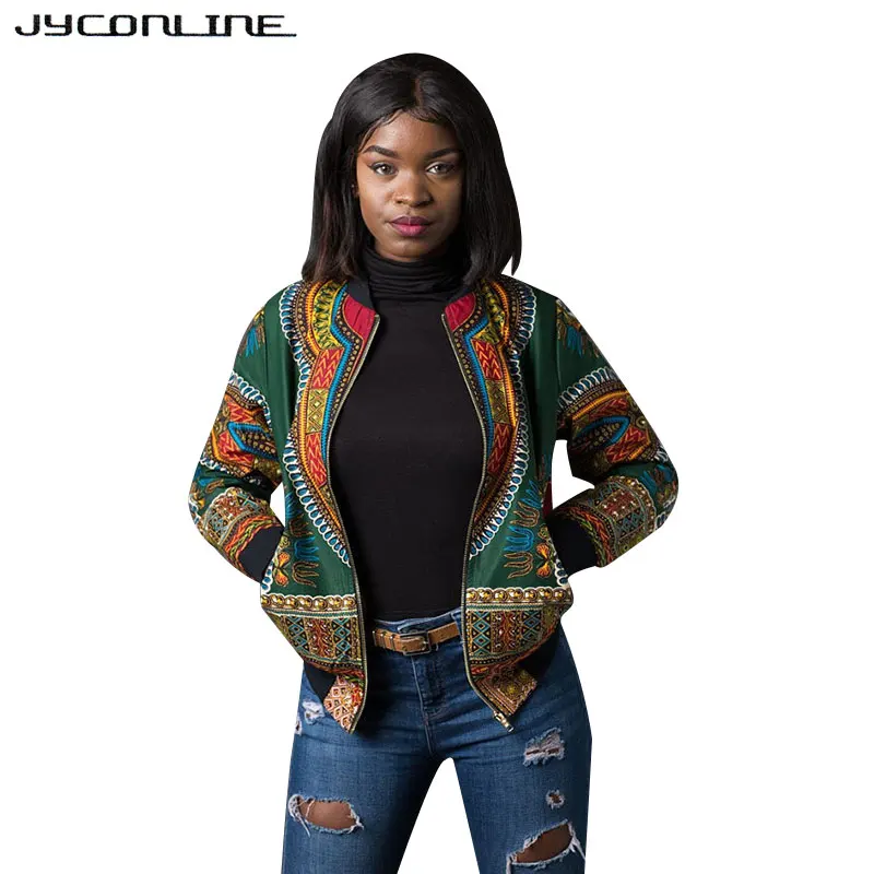

JYConline African Print Bomber Jacket Coats Women Dashiki Jacket Female Autumn Outwear Vintage Long Sleeve Coat Women Clothing