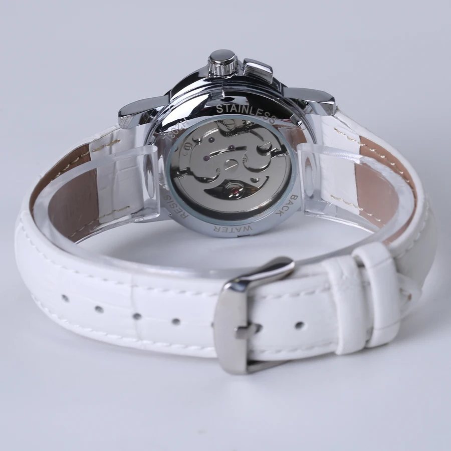 Часы-скелетоны Winner женские механические с кожаным ремешком автоматические 2016 |