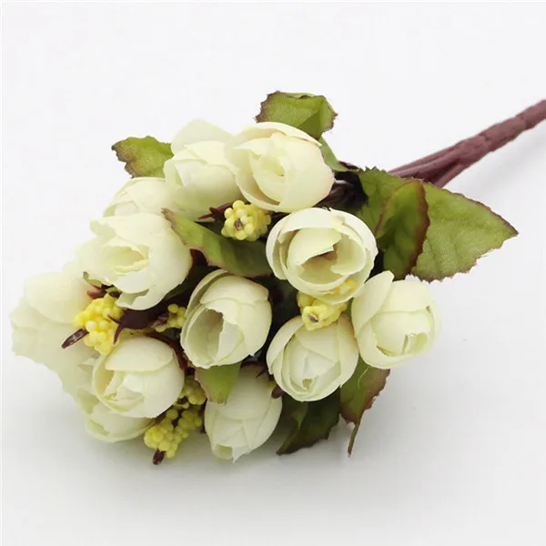 White Lucia crafts 1 набор(15 голов) красочные шелковые цветы искусственные цветы мини розы домашний декор для украшения свадьбы A1204 - Цвет: White