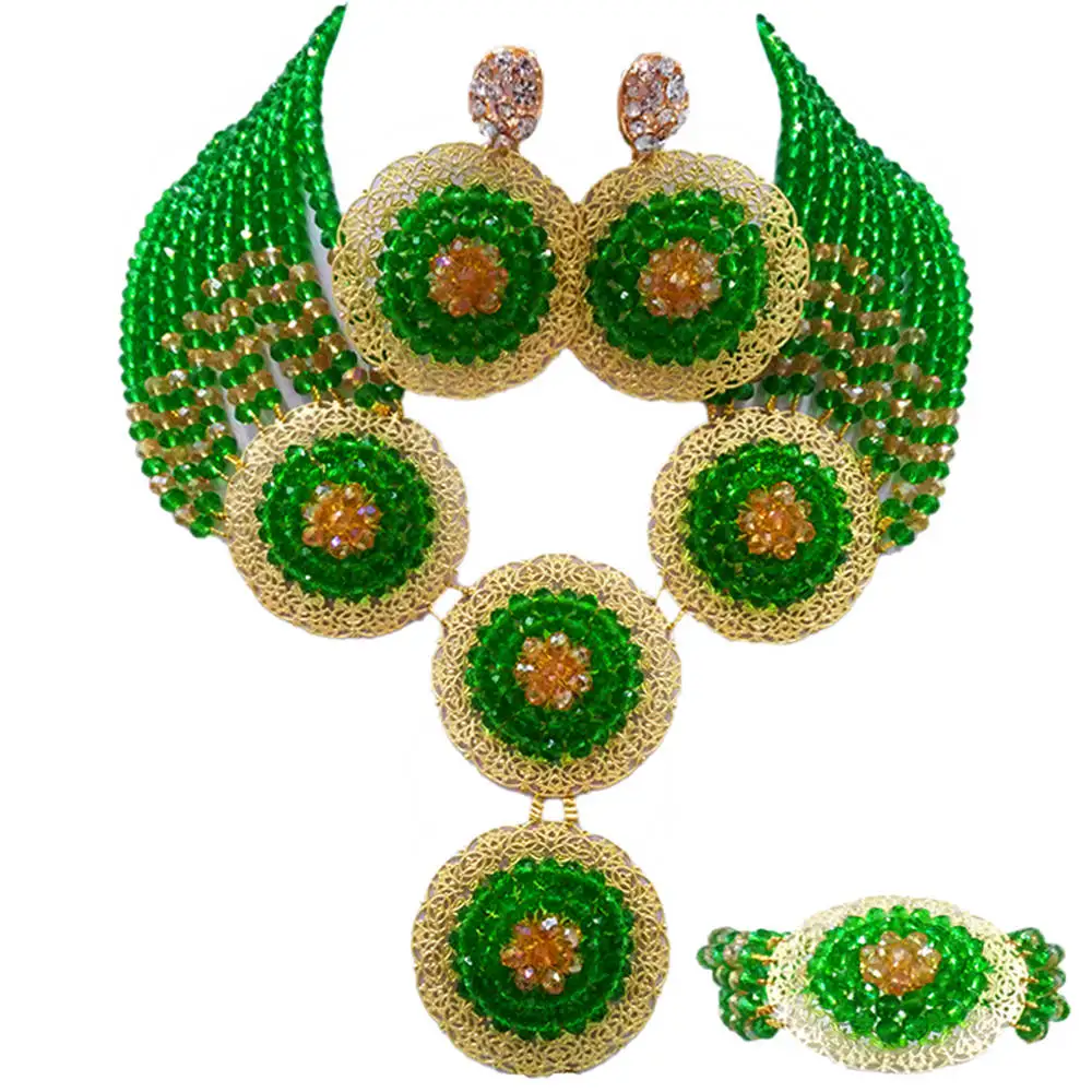 Зеленый и шампанского золото AB африканские ювелирные изделия ожерелье наборы