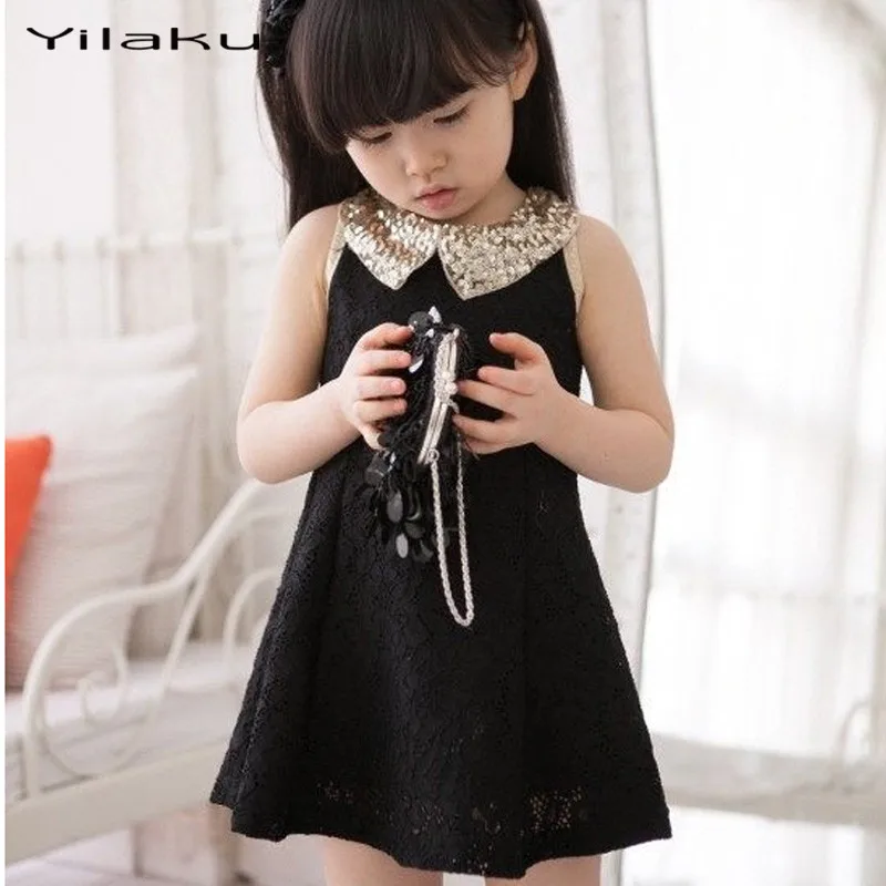 Yilaku Girls Sequins Dress Kids Black and White Sleeveless Lace Vest Dresses For Girls' Mini Vestido Infantil MeninaCA196 | Детская